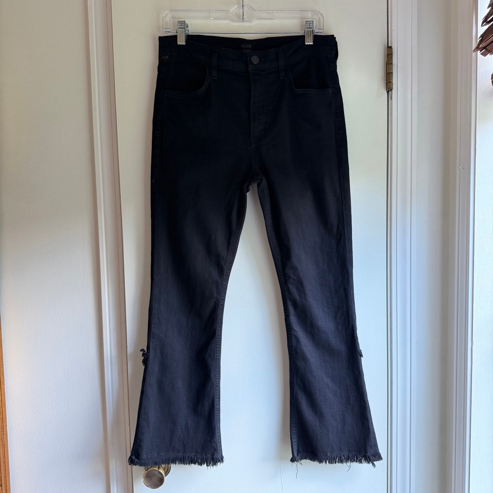 Citizens of Humanity Black Tulip Split Raw Hem Flare Jeans Sz 29 High Rise